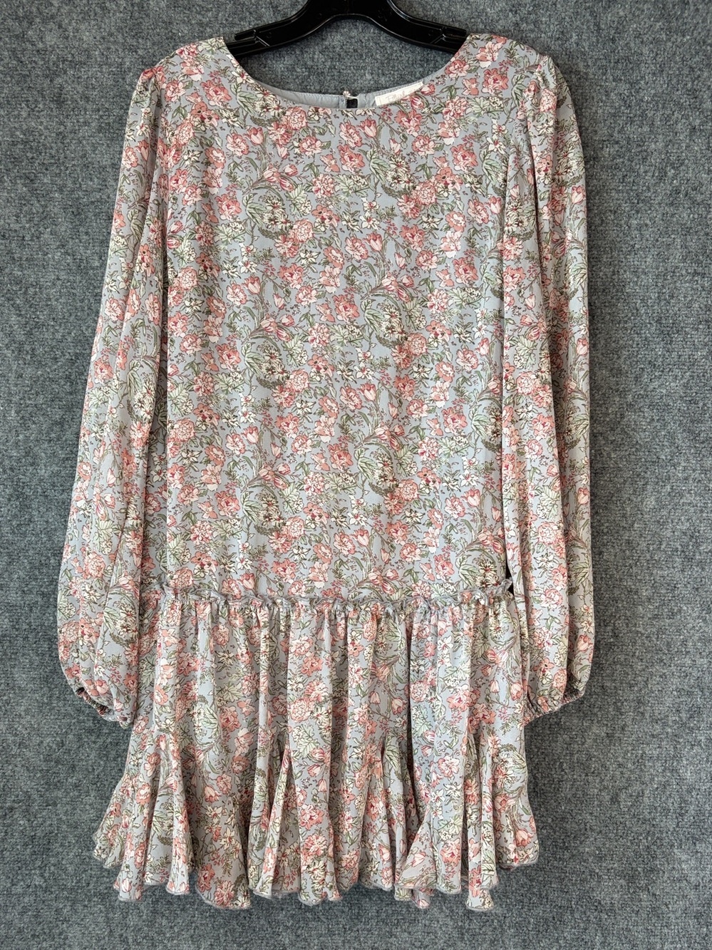 Blush Floral Long-Sleeve Drop-Waist Dress in Pink and Sage